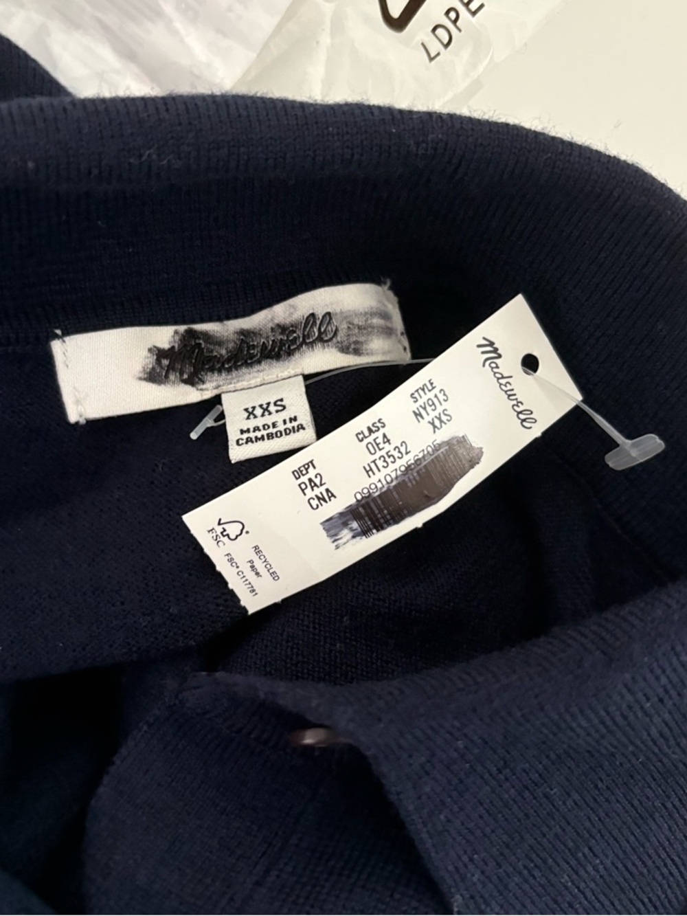 NWT Madewell Drop-Shoulder Polo Sweater Merino Wool Navy Blue - Picture 4 of 7